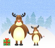 Christmas Reindeers With Gift Stock Photography Christmas Reindeers With Gift Stock Photography