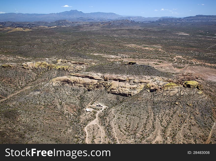 A dwelling in the rough terrain of the Superstition Mountains. A dwelling in the rough terrain of the Superstition Mountains