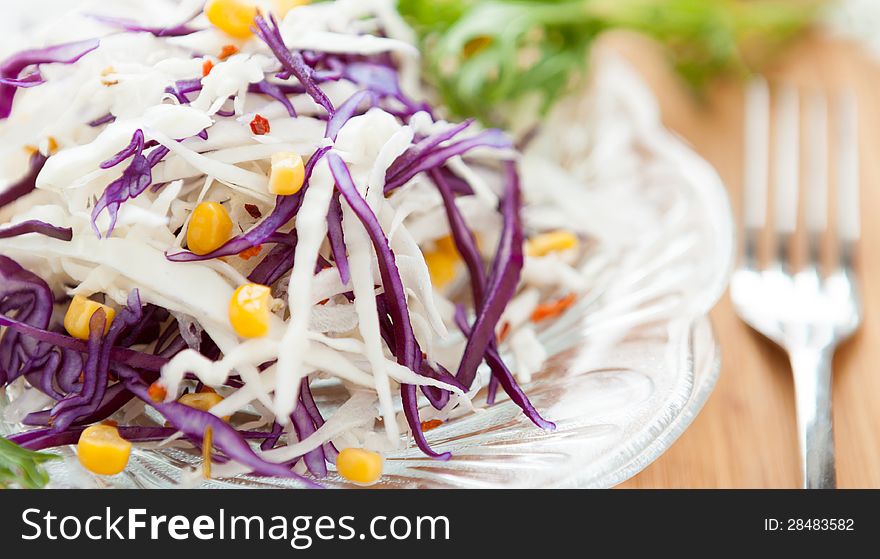 Fresh Cabbage Salad And Of Canned Corn