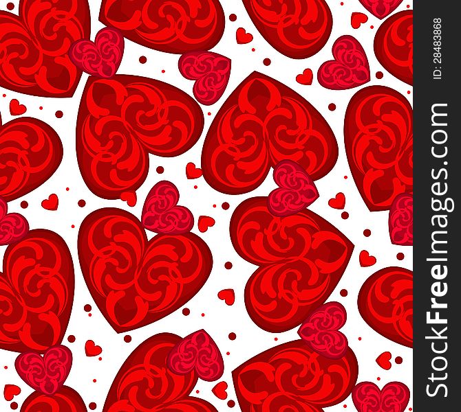Seamless valentine texture made of ornate red hearts. Seamless valentine texture made of ornate red hearts