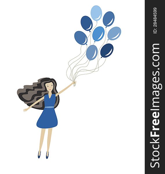 Girl with balloons, vector illustration