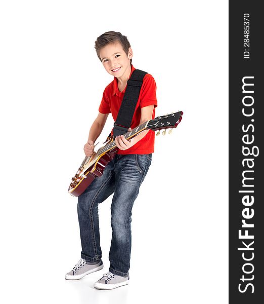 Portrait of young boy with a electric guitar