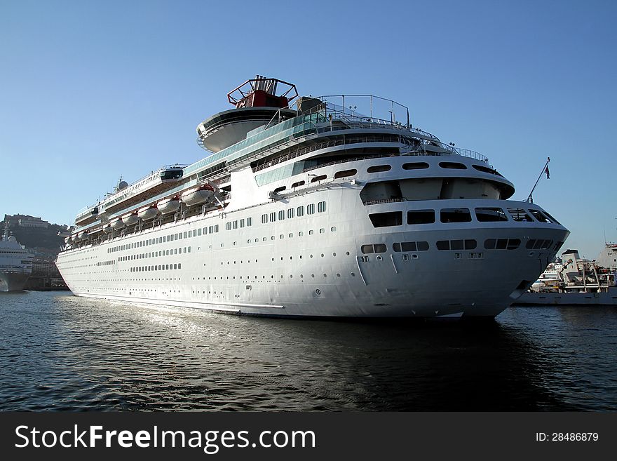 Classic cruise docked in the port of Naples; Italy.