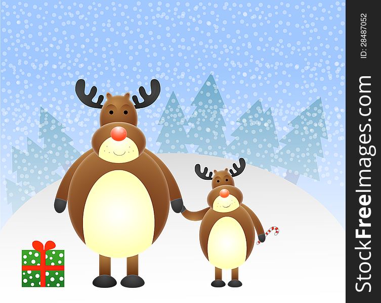 Christmas reindeers with gift