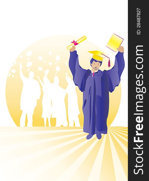 Graduates celebrating with certficate and mortar. Graduates celebrating with certficate and mortar