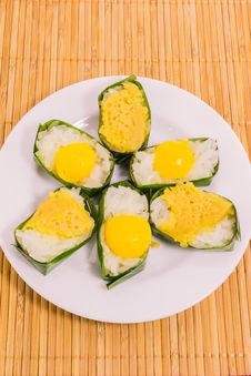 Thai Dessert Sticky Rice With Coconut Custard Packing By Banana Leaf Royalty Free Stock Photo Thai Dessert Sticky Rice With Coconut Custard Packing By Banana Leaf Royalty Free Stock Photo