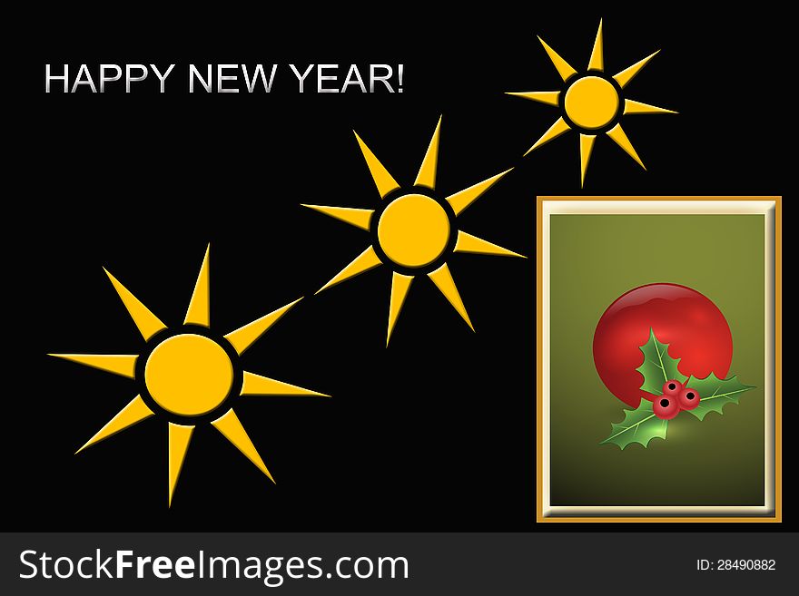 Happy new year greetings card with decorative elements