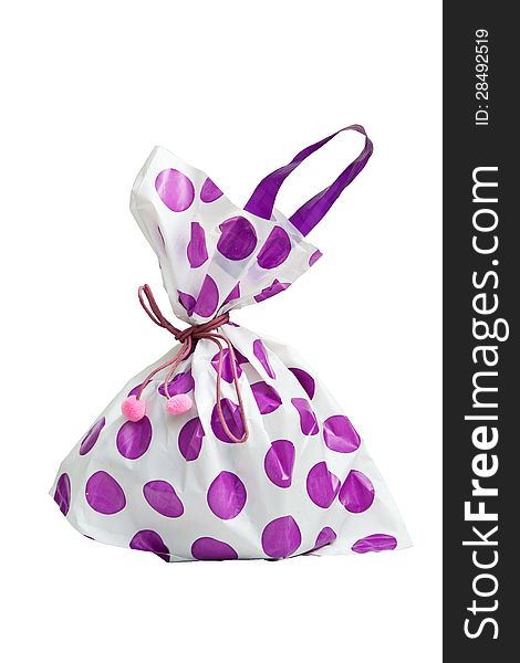 PURPLE SHOPPING BAG TIED WITH A PINK ROPE