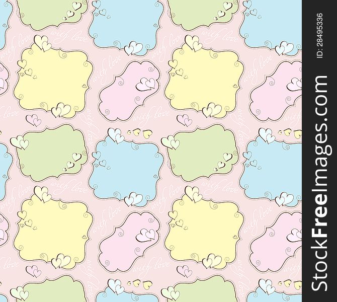 Seamless Vector Pattern With Hearts, Banners