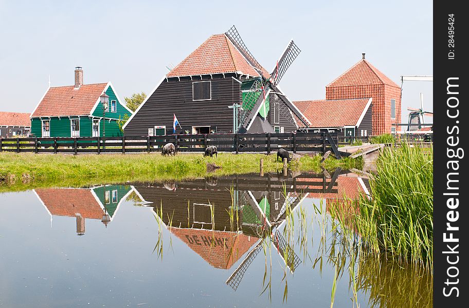 Traditional Old Windmill in Zaanse Schans, Netherlands. Traditional Old Windmill in Zaanse Schans, Netherlands