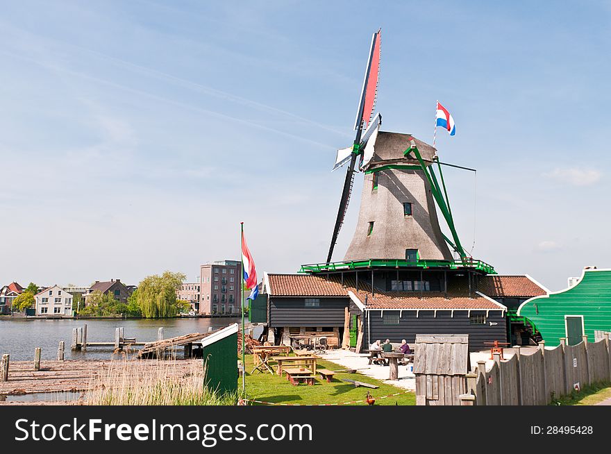 Traditional Old Windmill in Zaanse Schans, Netherlands. Traditional Old Windmill in Zaanse Schans, Netherlands