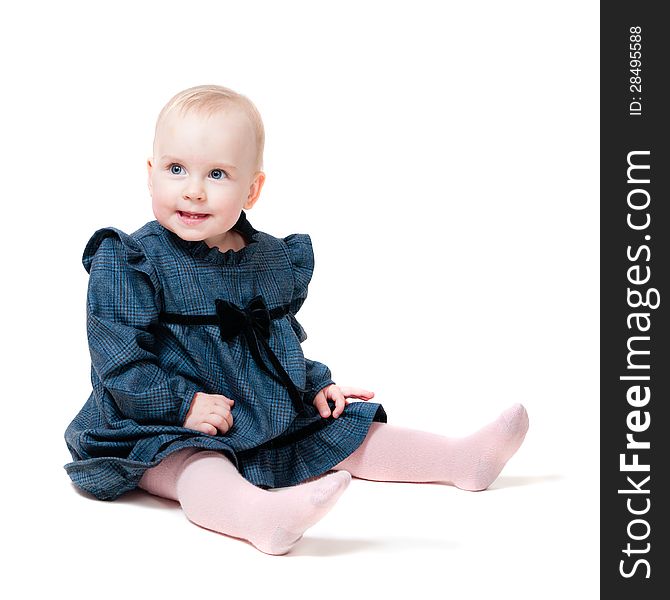 One year-old child in studio white background