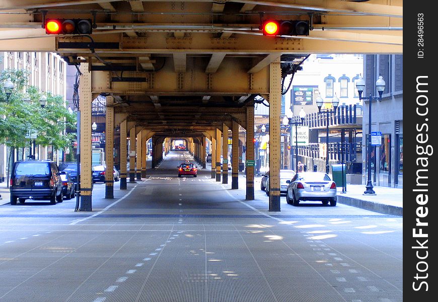 Elevated Train Tracks In Chicago Downtown