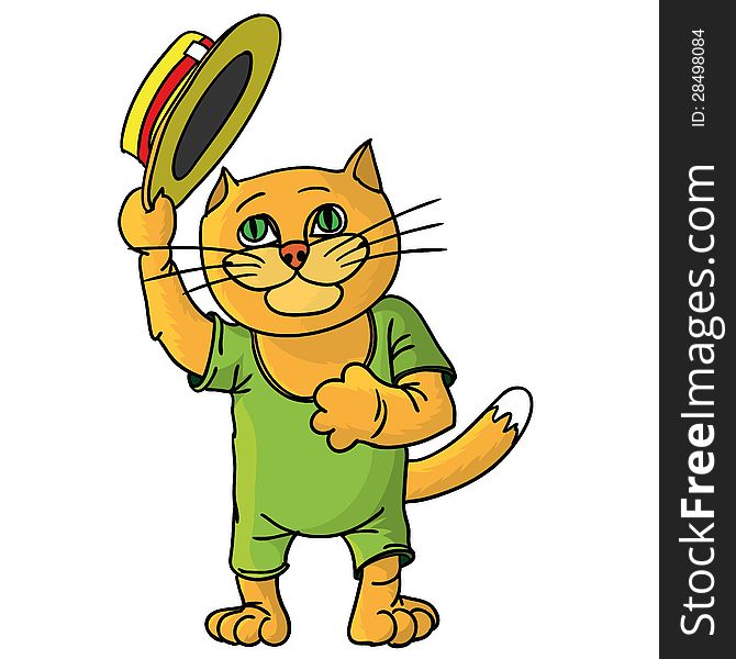 Hilarious cat in a straw hat. Vector illustration.