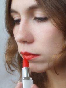 Girl & Lipstick Royalty Free Stock Photos Girl & Lipstick Royalty Free Stock Photos