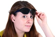 Girl With Sunglasses Raised Stock Photography Girl With Sunglasses Raised Stock Photography