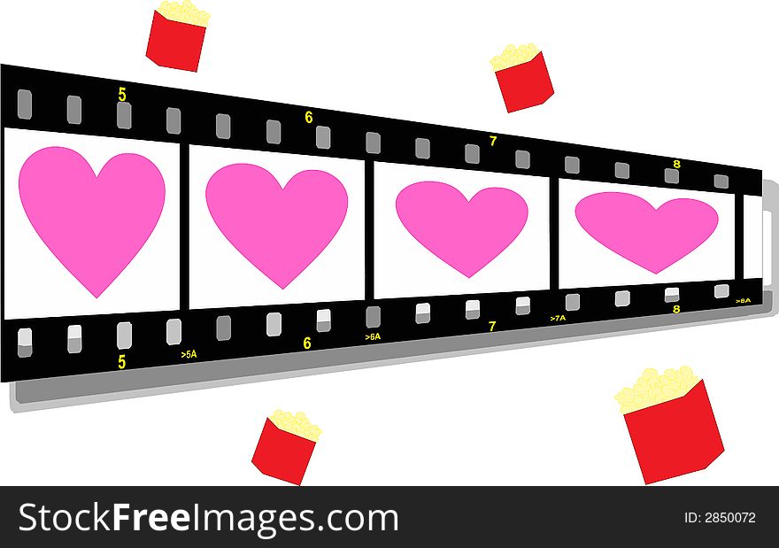 Film strip perspective with heart pink