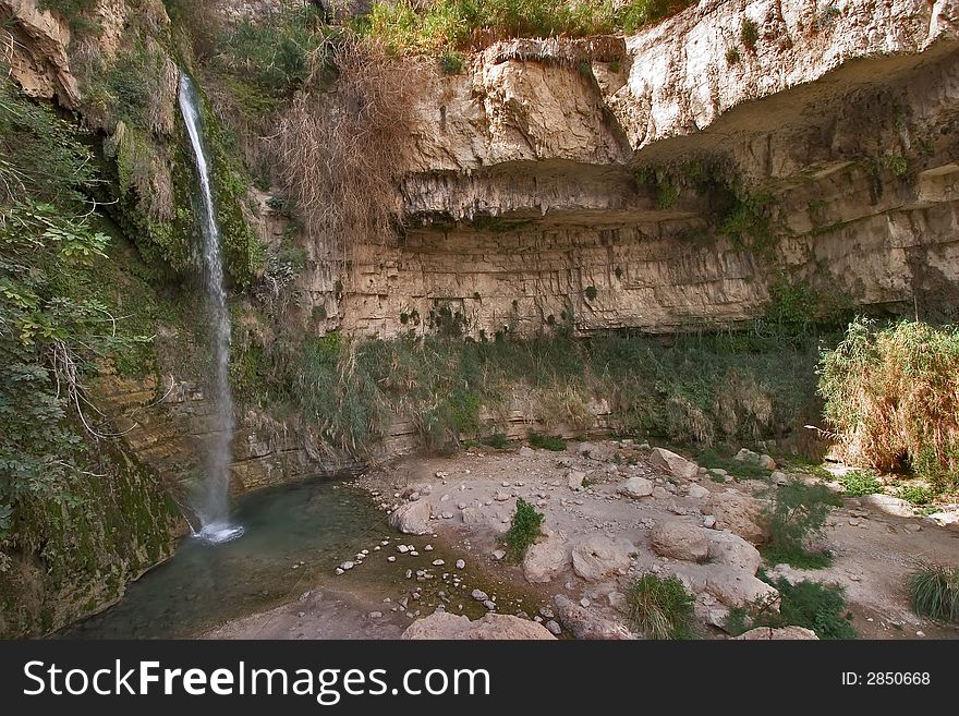 A falls and the river in reserve on the Dead Sea in Israel. A falls and the river in reserve on the Dead Sea in Israel