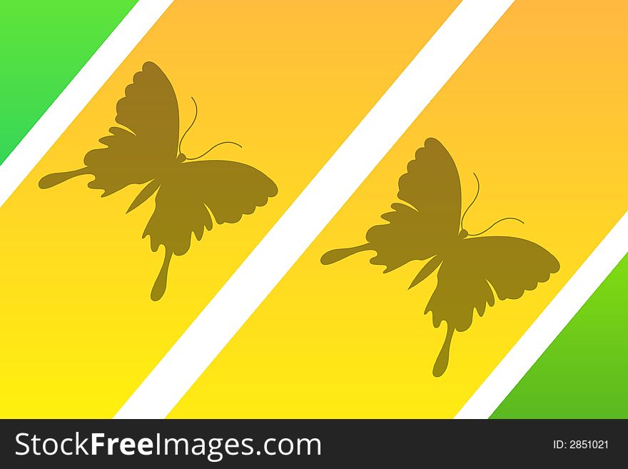 Two butterfly on a yellow ang green background