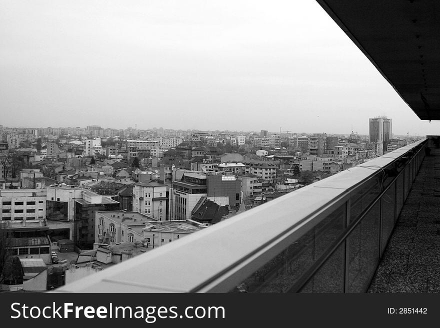 Over the city of Bucharest and its buildings