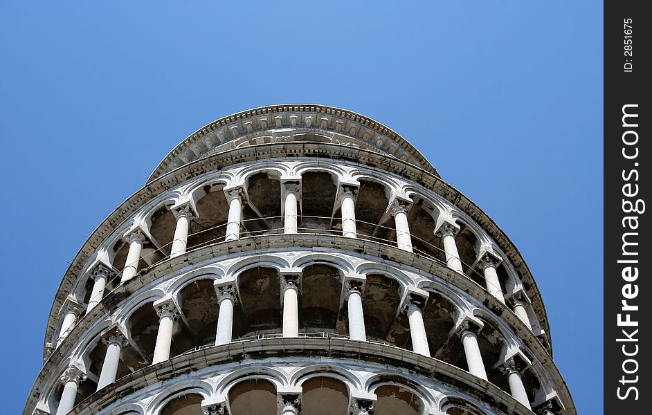 Detail photograph of the Leaning Tower of Pisa showing the delicate design of its Romanesque style arches. Detail photograph of the Leaning Tower of Pisa showing the delicate design of its Romanesque style arches.