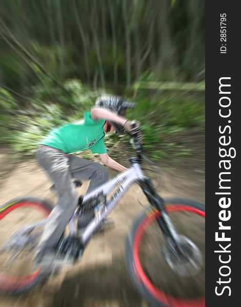 Mountain biker and zooming effect. Mountain biker and zooming effect