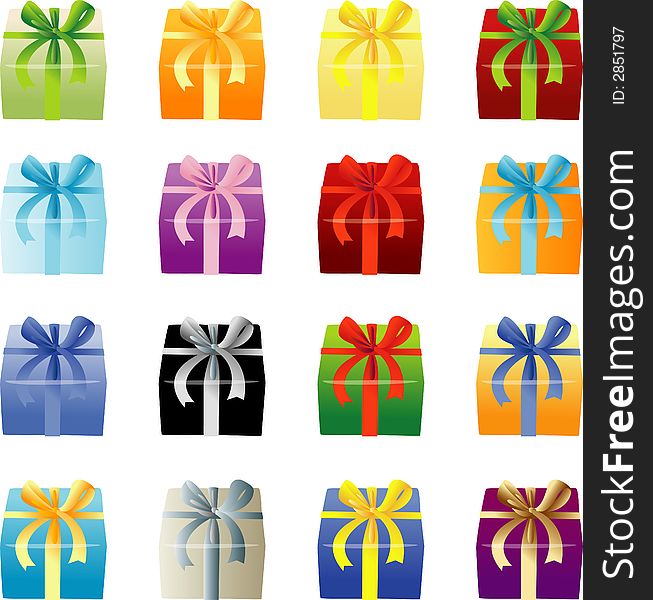 Vector illustration of gift boxes in many color combination. Vector illustration of gift boxes in many color combination