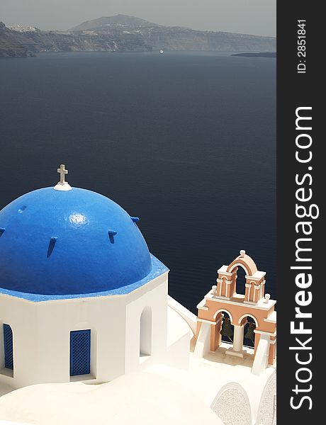 Greece greek island church with bell tower santorini thira. Greece greek island church with bell tower santorini thira