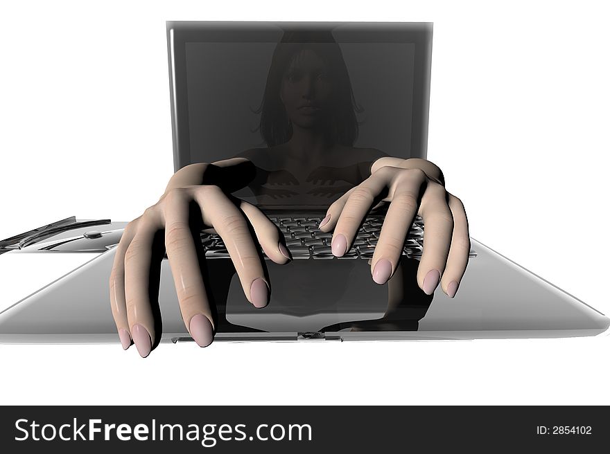 3D render of a woman in a laptop