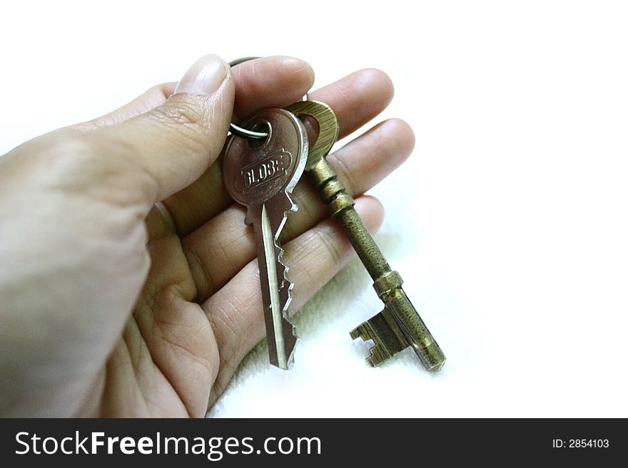 Hand holding a set of keys - close up