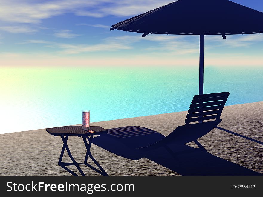 3D render of a deckchairs on beach