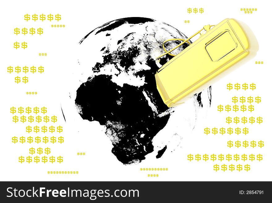 3D render of a gas pump and the world