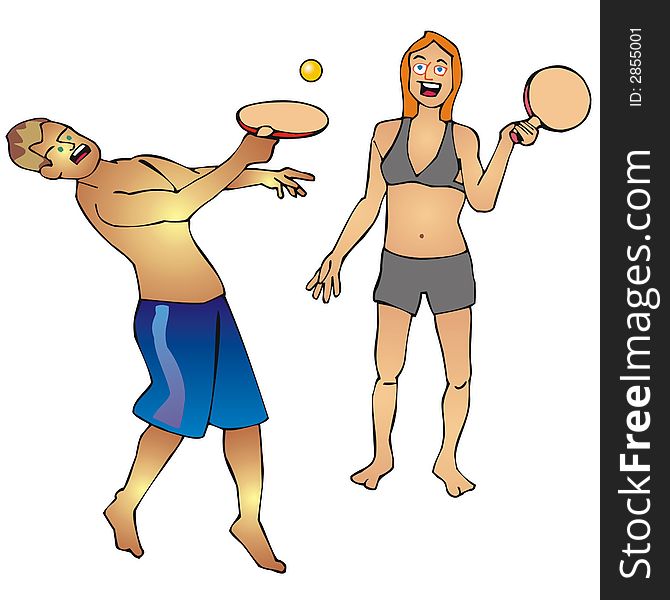 Art illustration: a couple playing racketball