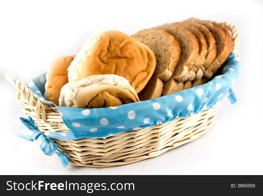 Bread in a blue basket. Bread in a blue basket