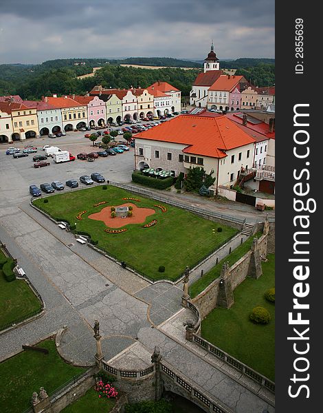 Top view on village square