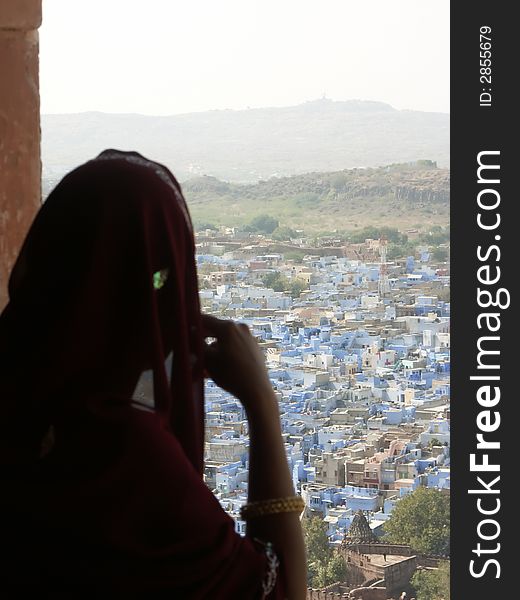Woman Looking over the blue city of Jodhpur