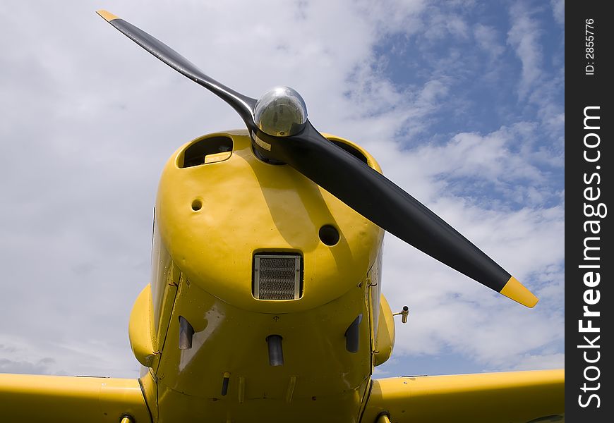 Old time airplane with a wooden Propeller. Old time airplane with a wooden Propeller