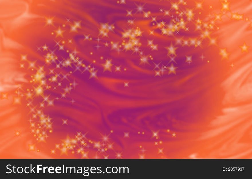 Orange and blue colored abstract background to look like flowing silk with gold stars. Orange and blue colored abstract background to look like flowing silk with gold stars.