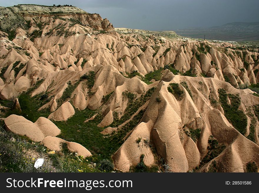 Peaked volcanic rock in Cappadocia, central Turkey. Peaked volcanic rock in Cappadocia, central Turkey.