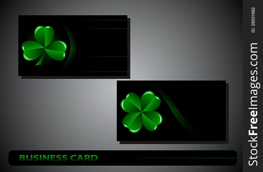 Business card St. Patricks Day clover on a black background
