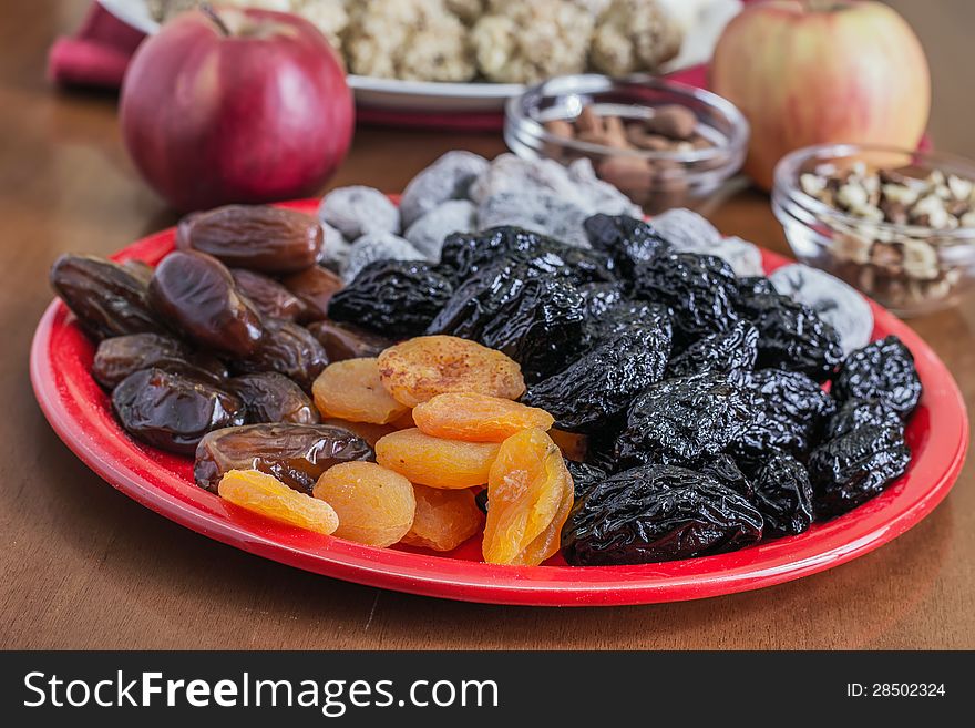 Different dried fruits on table