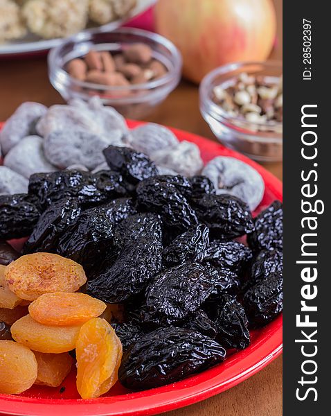 Different dried fruits on table