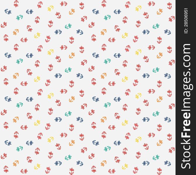 Vector Pattern, Little Colorful Flowers On White