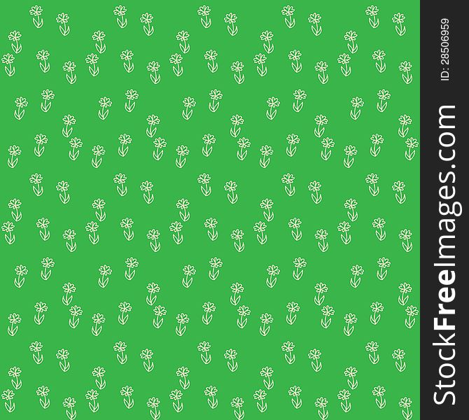 Vector seamless pattern with little white flowers on green field, vintage wallpaper or retro textile. Vector seamless pattern with little white flowers on green field, vintage wallpaper or retro textile