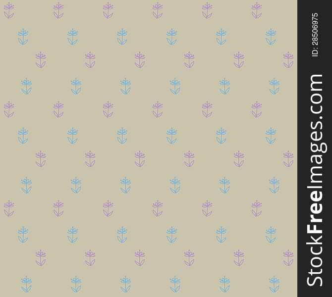 Vector seamless pattern of little blue flowers on brown field, vintage wallpaper, seamless texture or retro textile. Vector seamless pattern of little blue flowers on brown field, vintage wallpaper, seamless texture or retro textile