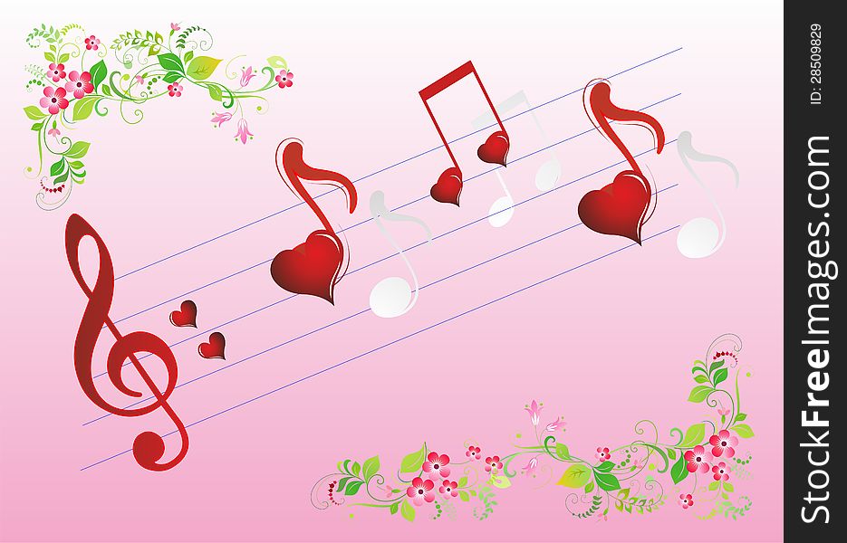 Composition for Valentine's Day, consisting of hearts and flowers. Composition for Valentine's Day, consisting of hearts and flowers