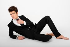 Young Businessman Barefoot, Isolated On White Background Royalty Free Stock Images Young Businessman Barefoot, Isolated On White Background Royalty Free Stock Images