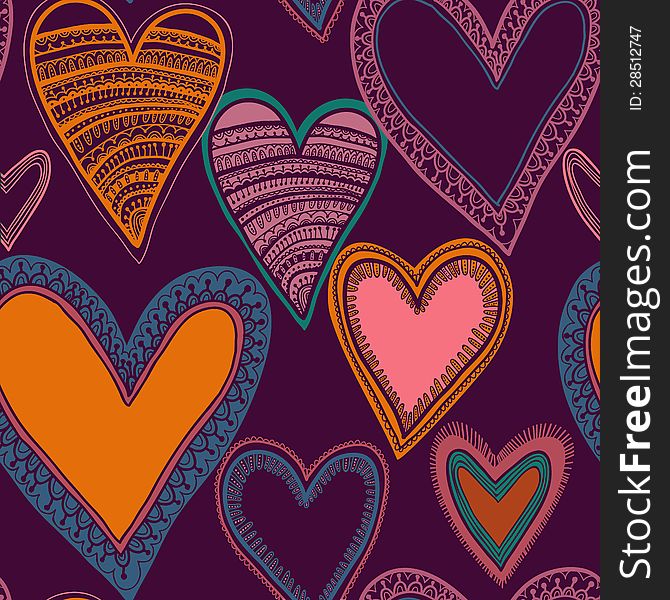 Colorful seamless hand-drawn heart pattern. Colorful seamless hand-drawn heart pattern