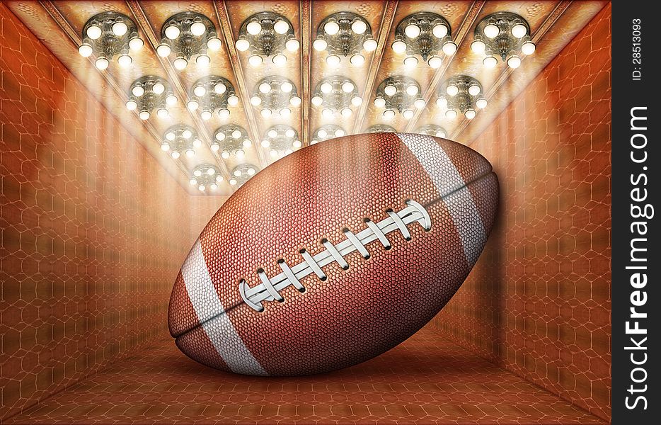 Photo-illustration of a gigantic football in a museum. Photo-illustration of a gigantic football in a museum.