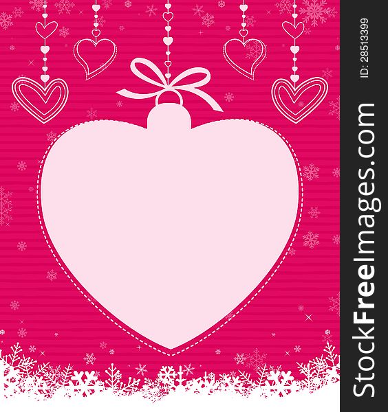 Hanging heart shape on red textured background. Hanging heart shape on red textured background.